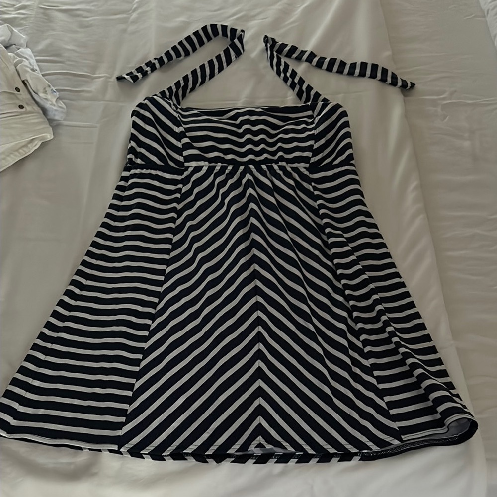 Striped Navy and White Halter swim dress